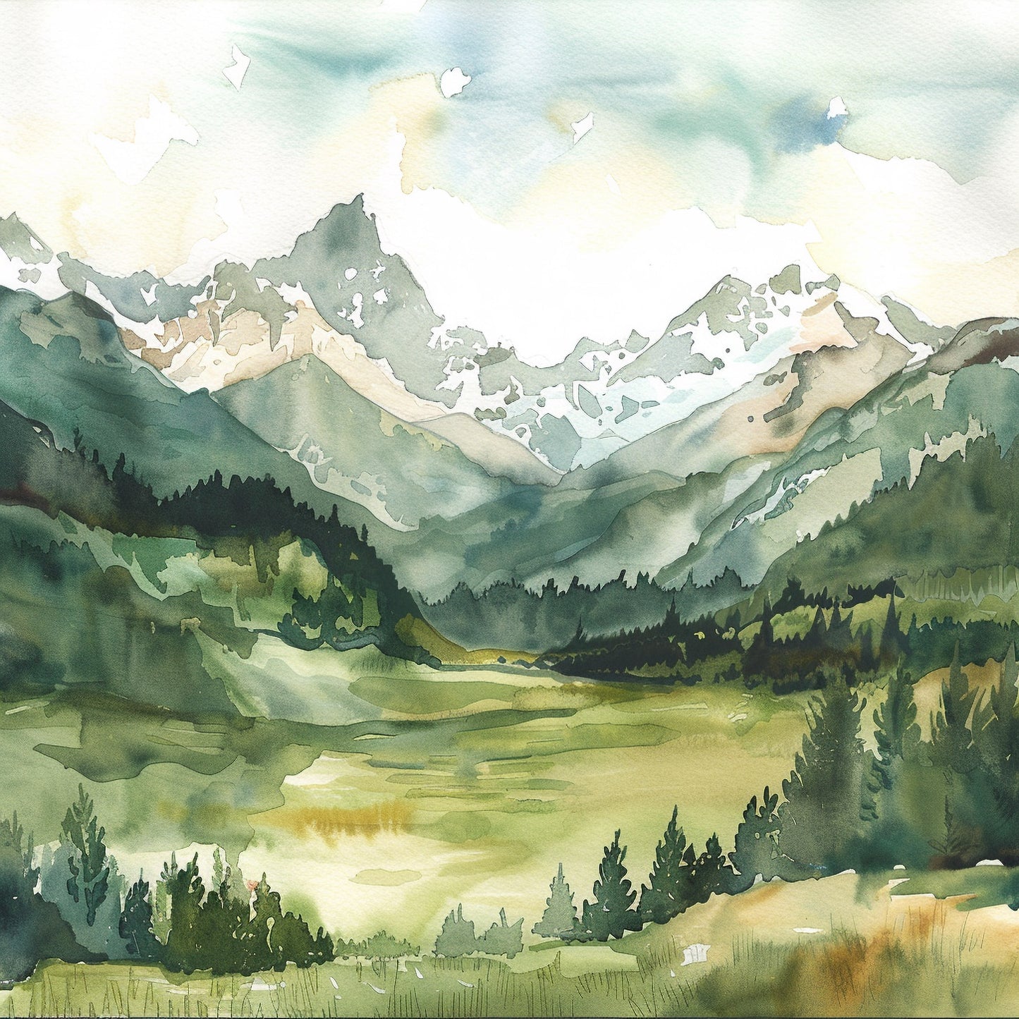 Tranquil Mountain Scape – Watercolor Paint by Numbers DIY Kit for Nature Lovers and Artists of All Levels