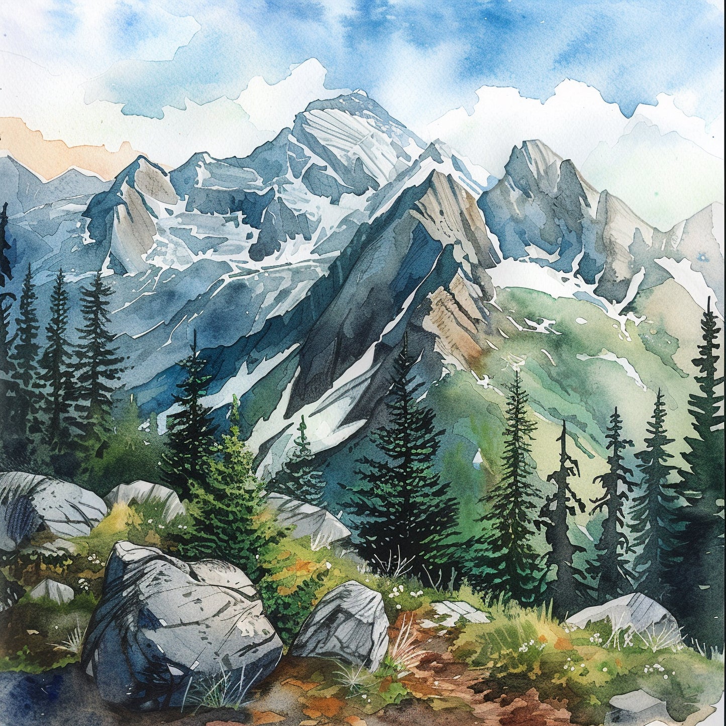 Tranquil Mountain Scape – Watercolor Paint by Numbers DIY Kit for Nature Lovers and Artists of All Levels