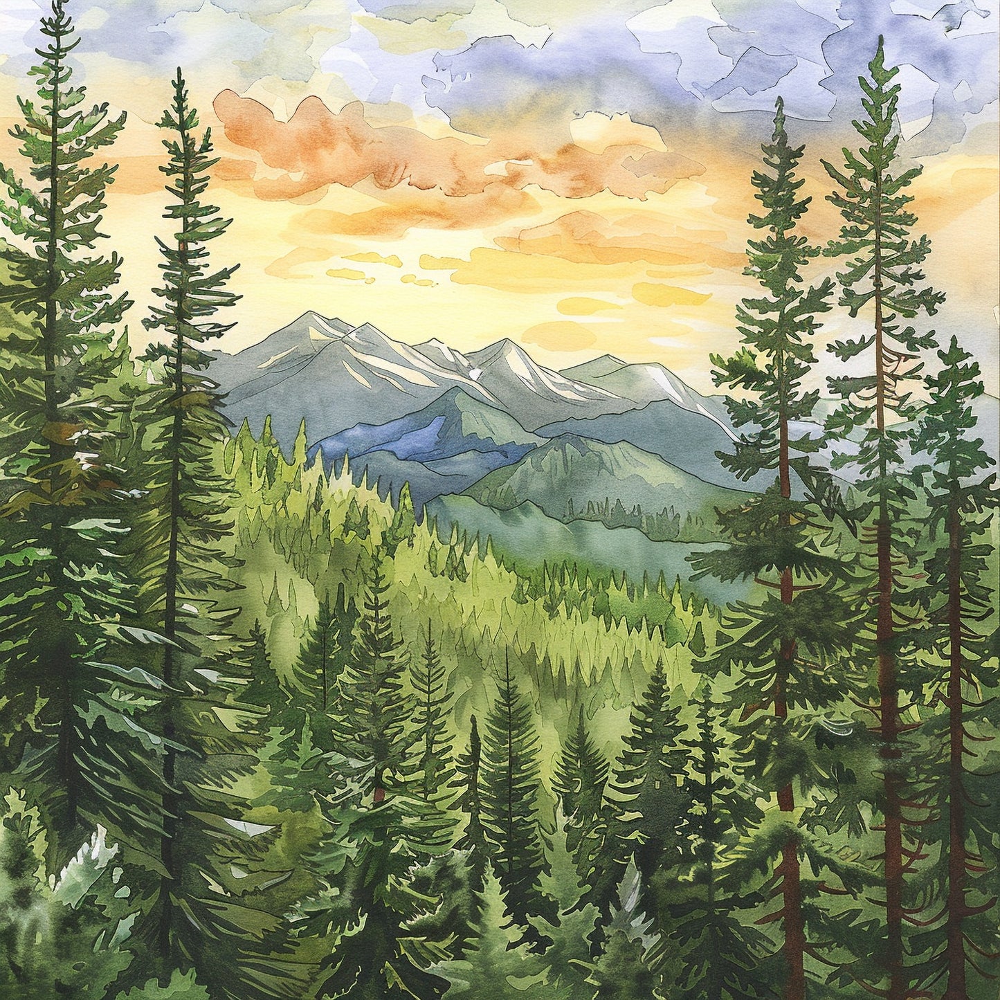 Tranquil Mountain Scape – Watercolor Paint by Numbers DIY Kit for Nature Lovers and Artists of All Levels