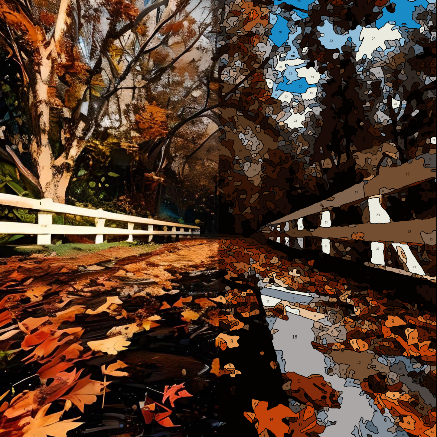 Paint By Numbers Fall Leaves on Wood Bridge – DIY Canvas Art Kit for Home Decoration