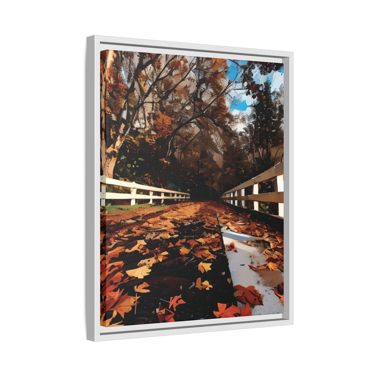 Canvas Print, Hand Painted Fall Leaves Bridge, Framed Wall Art, Autumn Decor, Nature Painting, Home Decoration