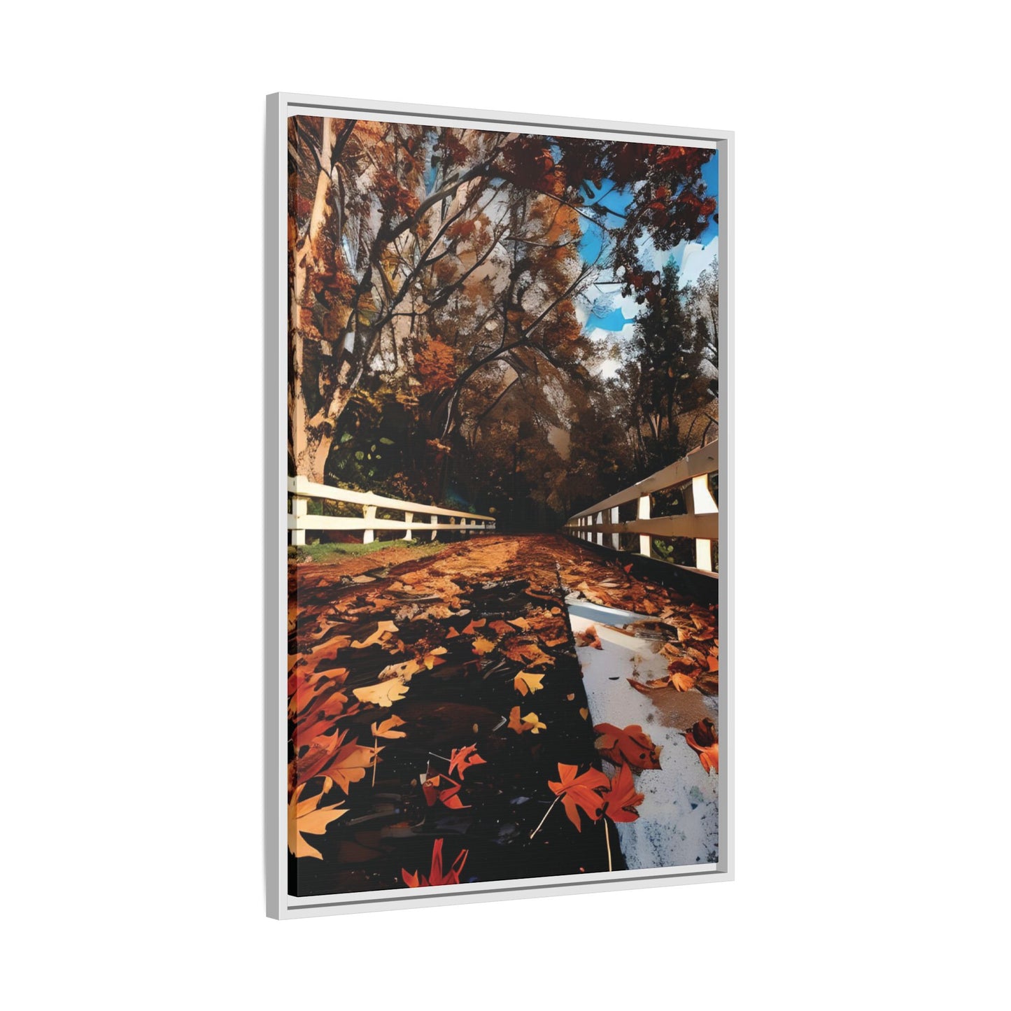 Canvas Print, Hand Painted Fall Leaves Bridge, Framed Wall Art, Autumn Decor, Nature Painting, Home Decoration