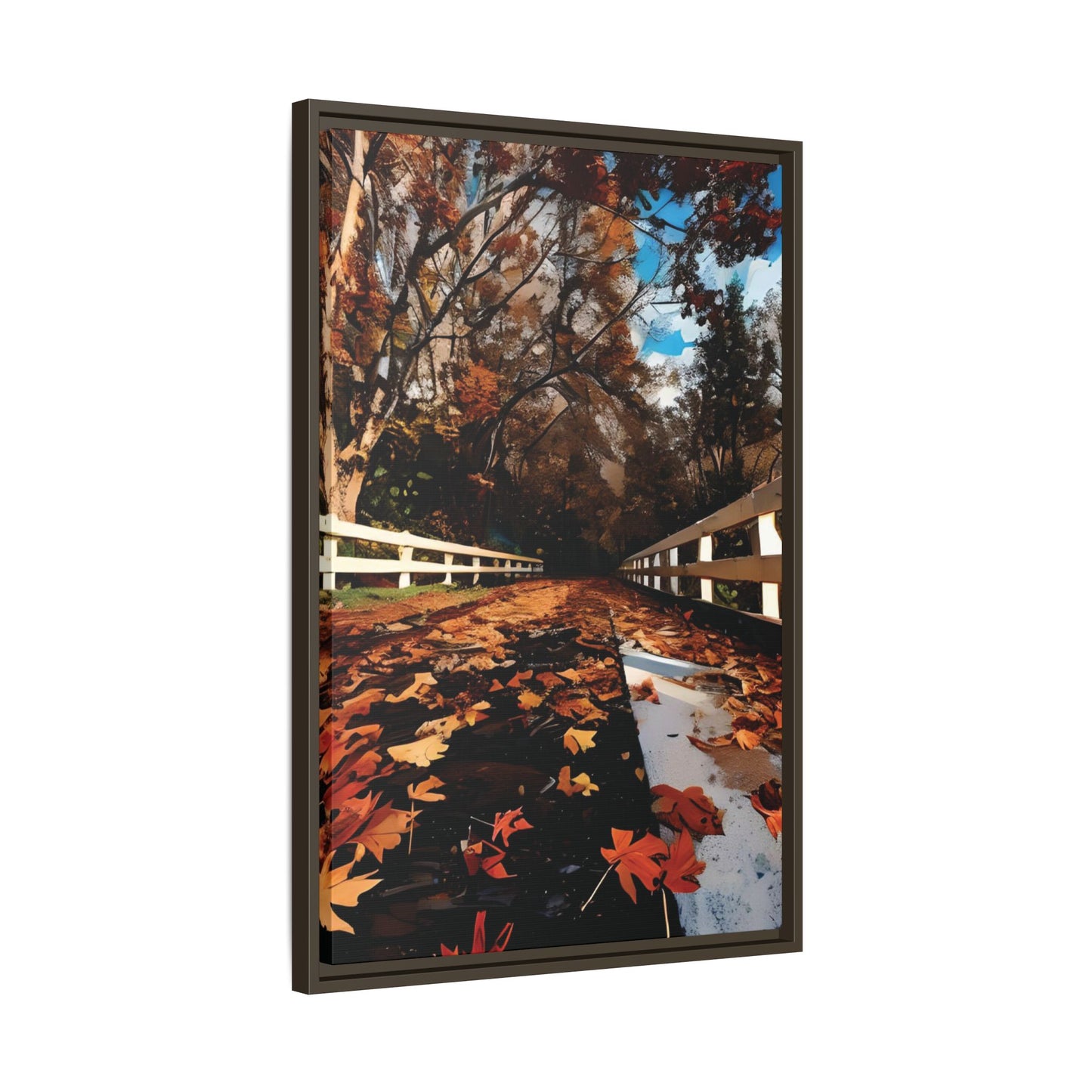 Canvas Print, Hand Painted Fall Leaves Bridge, Framed Wall Art, Autumn Decor, Nature Painting, Home Decoration