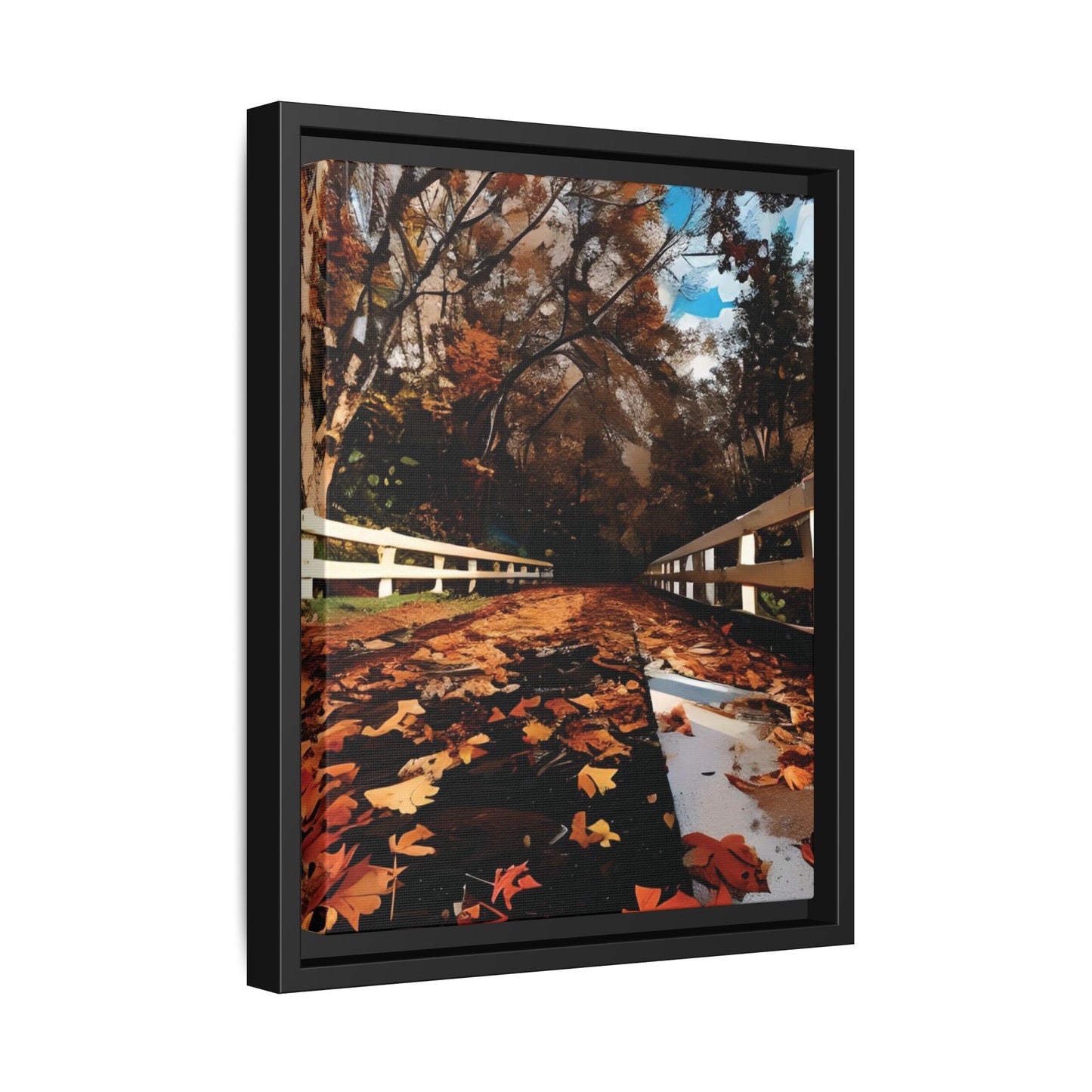 Canvas Print, Hand Painted Fall Leaves Bridge, Framed Wall Art, Autumn Decor, Nature Painting, Home Decoration