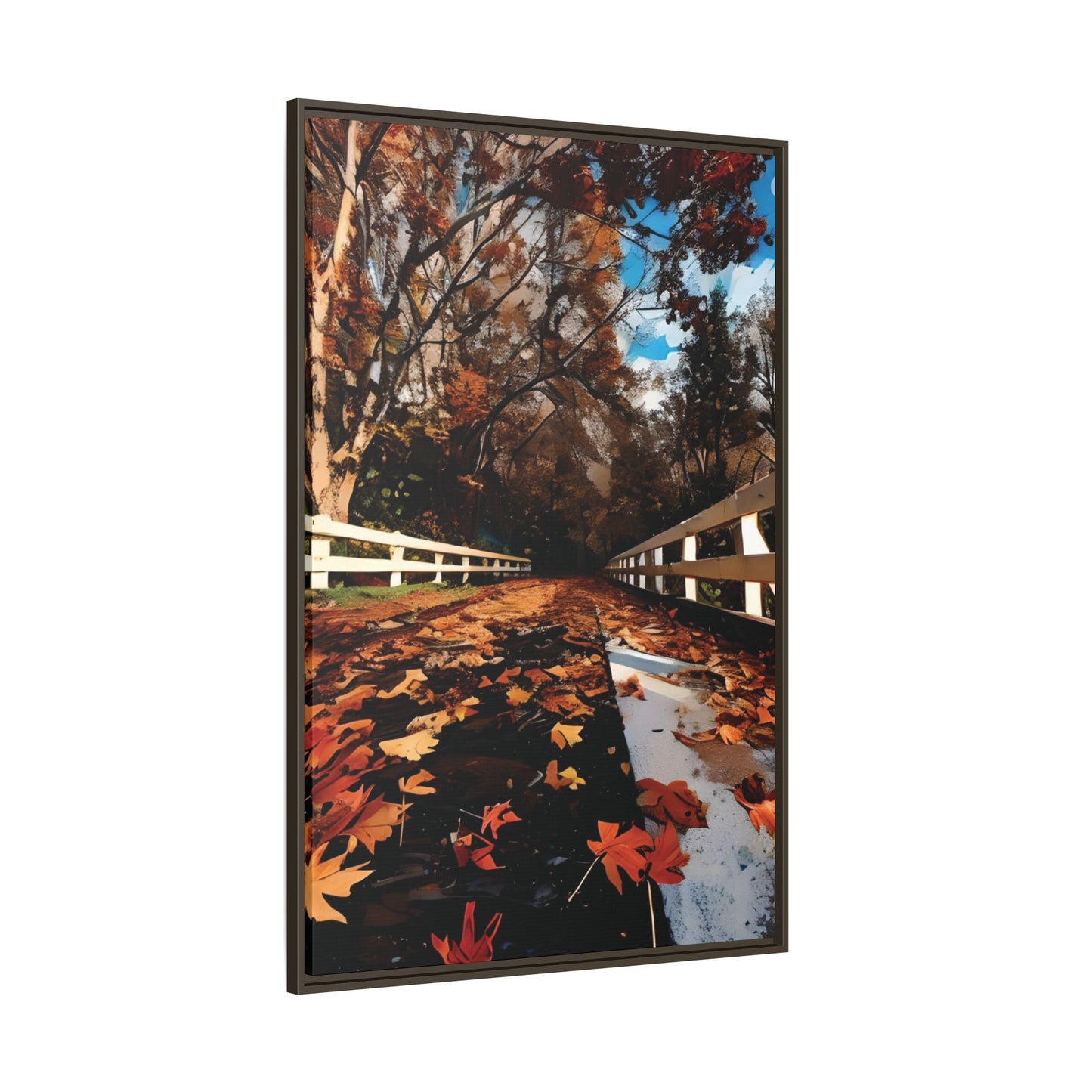 Canvas Print, Hand Painted Fall Leaves Bridge, Framed Wall Art, Autumn Decor, Nature Painting, Home Decoration