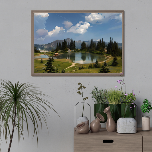 Tranquil Alpine Lake DIY Diamond Art Kit – Serene Mountain Scenery with Reflective Waters and Verdant Pines, Perfect for Nature Lovers