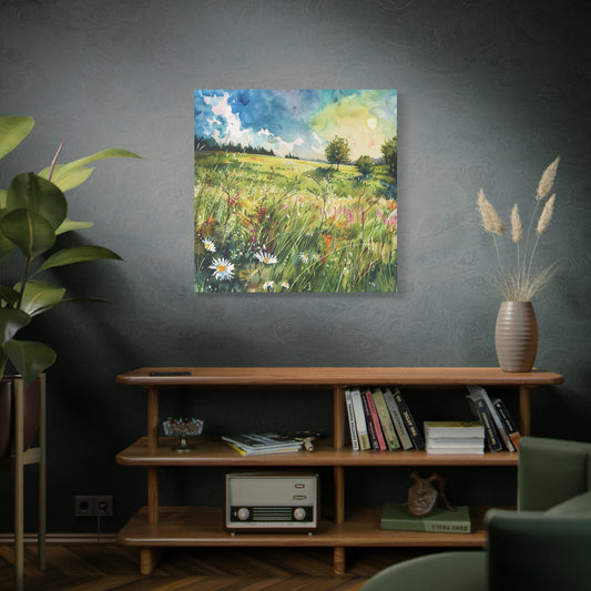 Blooming Meadows – Wildflower Spring Field Art piece printed on stretched canvas. Perfect for any light and airy decor theme